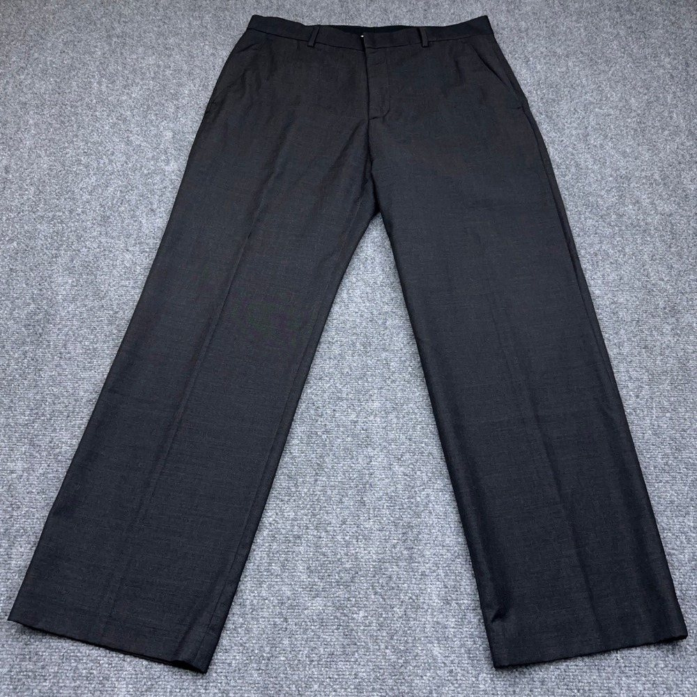Banana Republic Dress Pants Men's 36x32 Dark Gray 100% Wool Flat Front Trousers